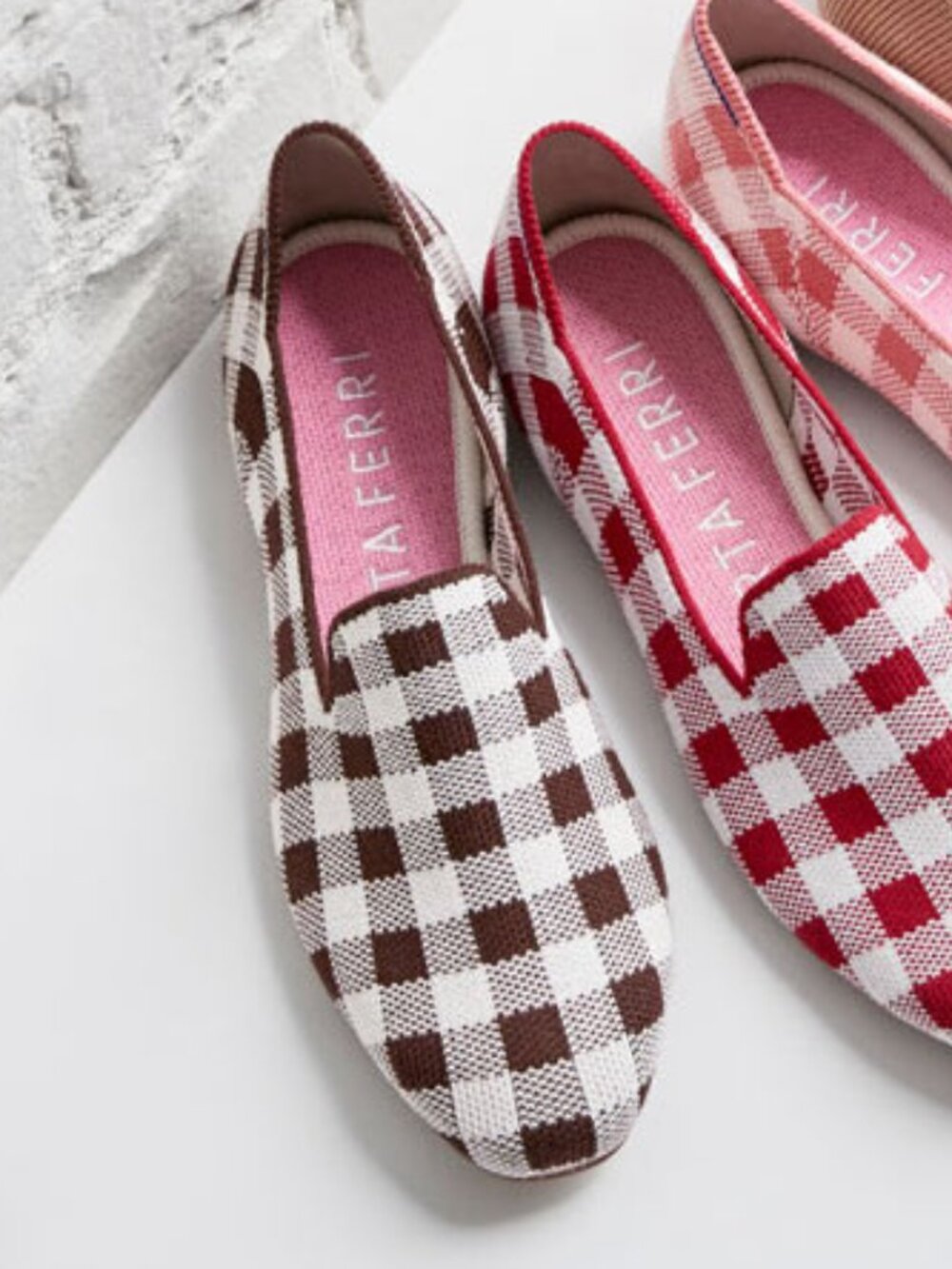 Rothy’s x Marta Ferri Special Edition Brown Gingham Checkered Loafers Size 7.5